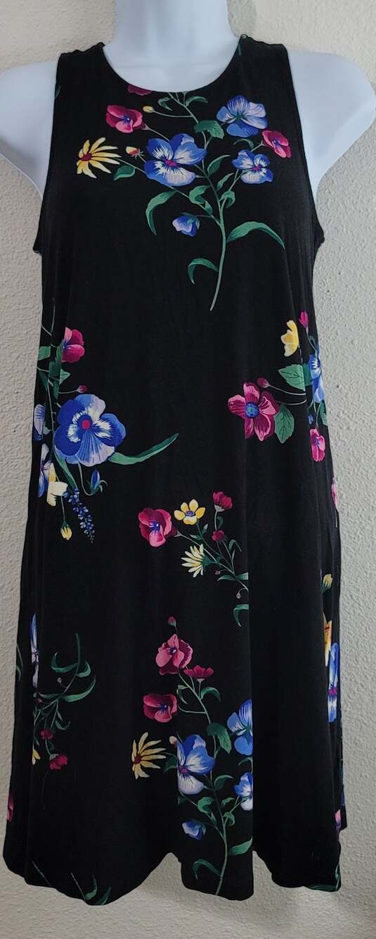 Old Navy Black Floral A-Line Mini Dress Small Flowy Soft Lightweight Sleeveless